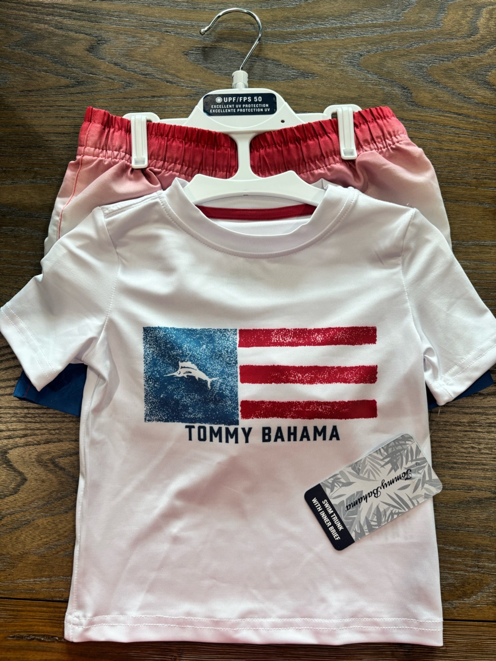 Tommy Bahama | 2-Piece Rash Guard & Swim Trunks Set 2T Red White Blue Patriotic